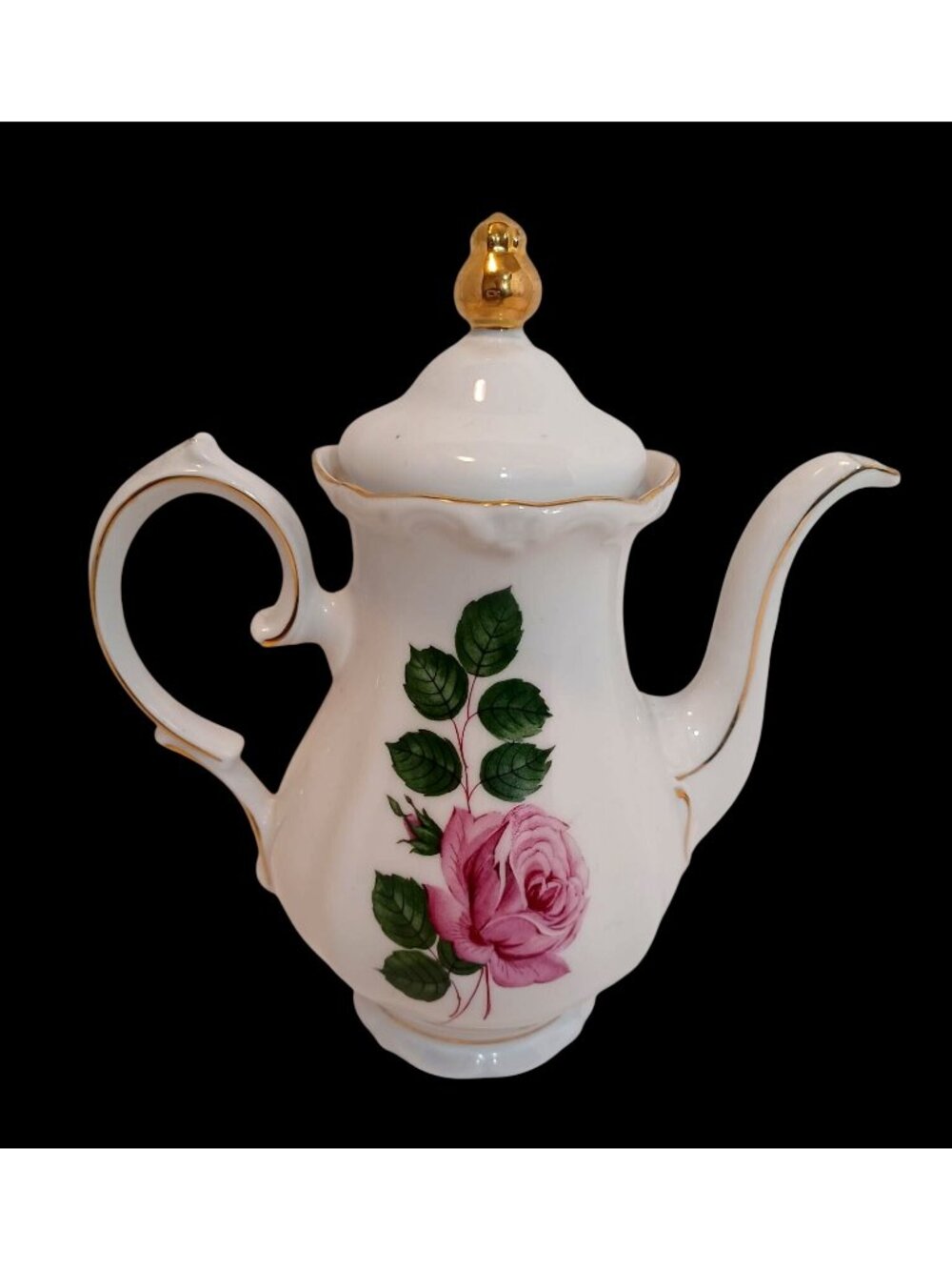 Vtg Rare Winterling Roslau Bavaria Germany Tea Coffee Pot Pink Rose w/ Gold Trim - Picture 2 of 13